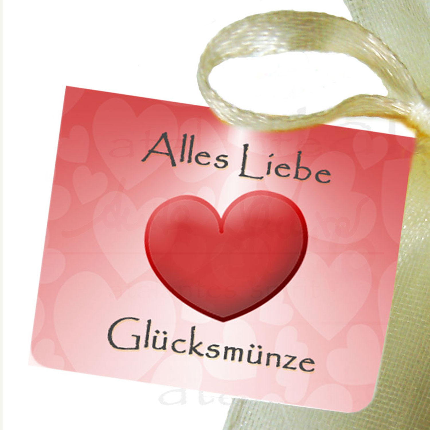 Blume des Lebens Glücksmünze "Alles Liebe" im Organzasäckchen | Farbe silber | Fähnchen Detailansicht | EnerChrom® ist eine Marke von atalantes spirit®