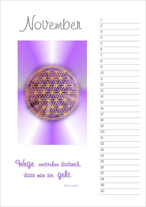 Blume des Lebens Energiebilder-Geburtstags-Kalender, immerwährend | DIN A4 | November  | designed by atalantes spirit®