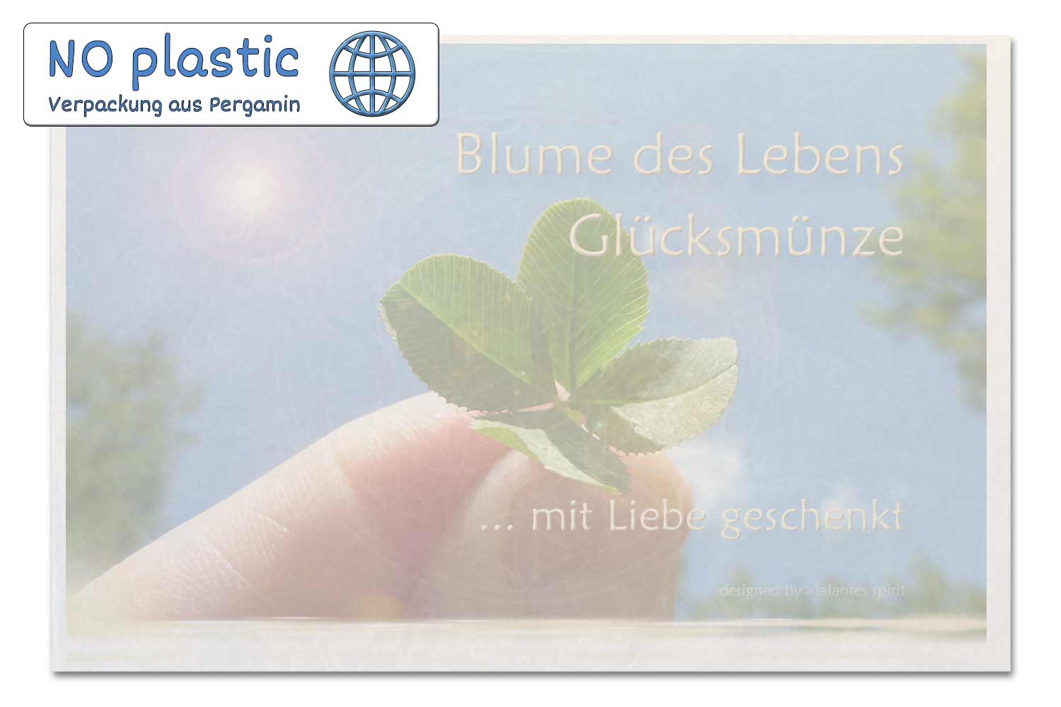 Blume des Lebens Glücksmünze | Farbe gold | Verpackung Pergamin - no plastic | Vorderseite | EnerChrom® ist eine Marke von atalantes spirit®