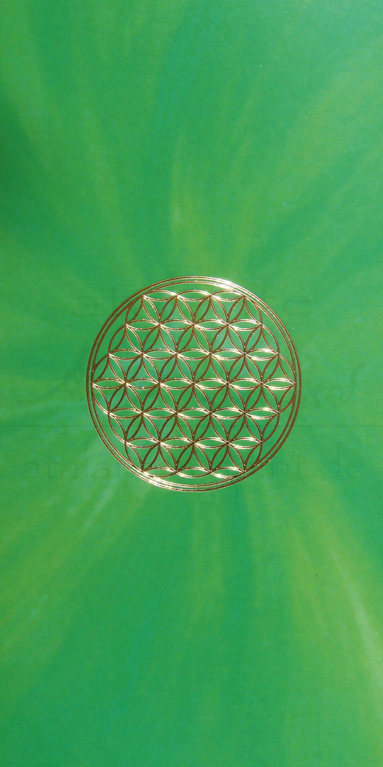 Blume des Lebens Lesezeichen mit goldener Reliefprägung | Herzchakra grün | designed by atalantes spirit®