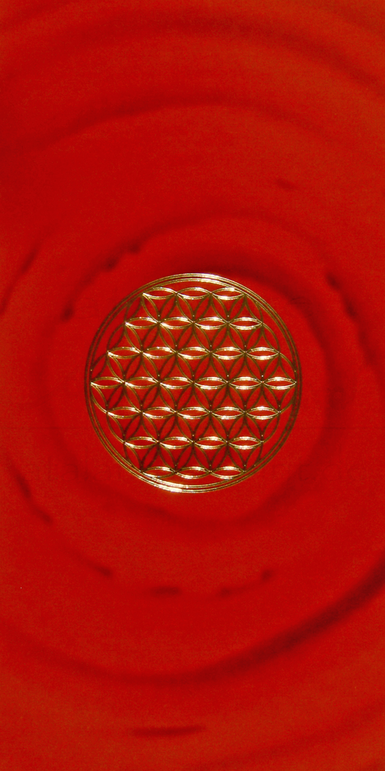 Blume des Lebens Lesezeichen mit goldener Reliefprägung | Wurzelchakra rot | designed by atalantes spirit®