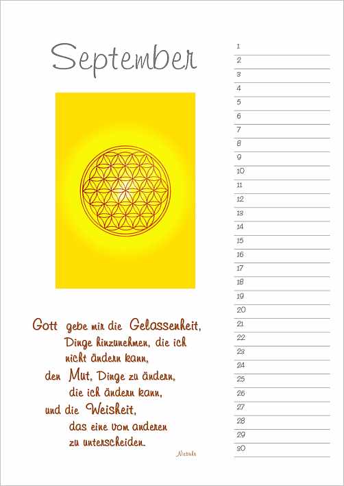 Blume des Lebens Energiebilder-Geburtstags-Kalender, immerwährend | DIN A4 | September | designed by atalantes spirit®