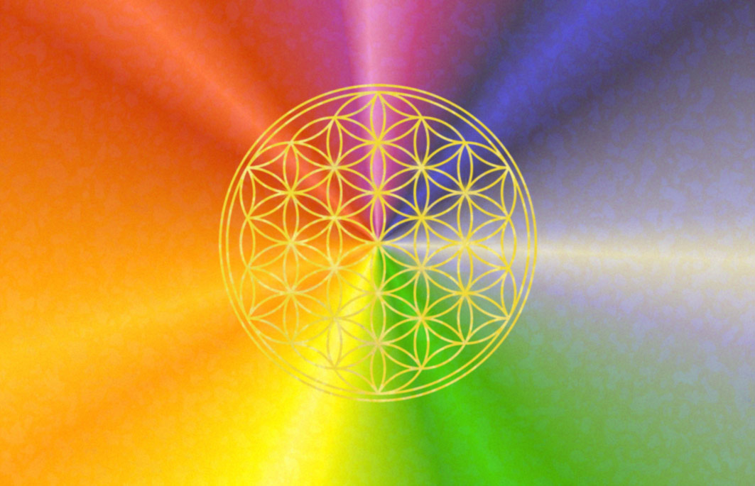Blume des Lebens Energiekärtchen | Rainbow auf gold | Vorderseite | designed by atalantes spirit®