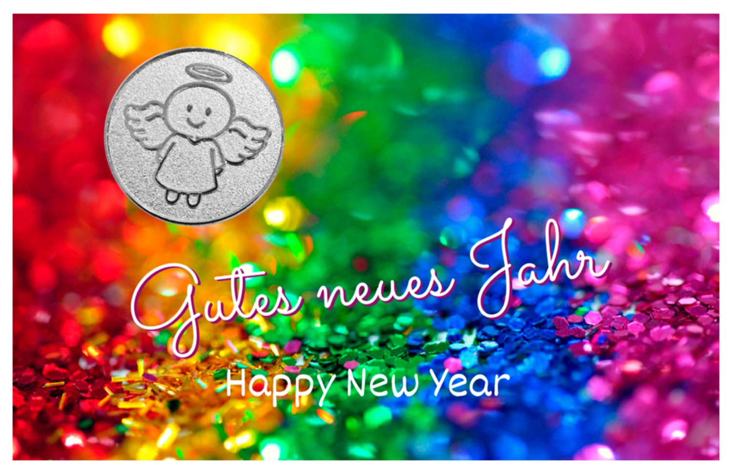 Engelige Grüße - Neujahr | Happy New Year - Schutzengel Smiling Paul silber - Engelkärtchen bunt VS - by atalantes spirit