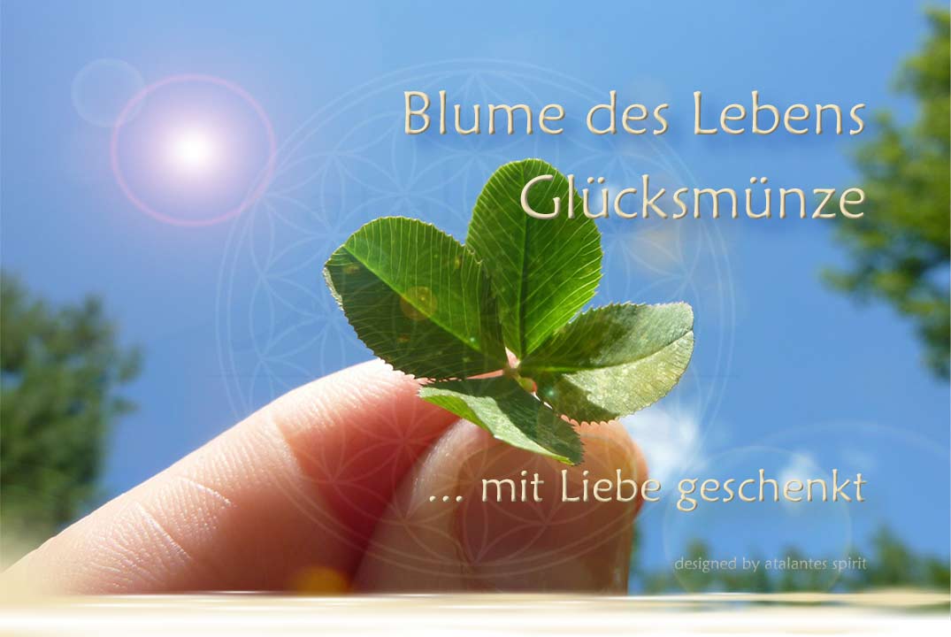 Blume des Lebens Glücksmünze | Farbe gold | Mini-Kärtchen Visitenkartengröße | EnerChrom® ist eine Marke von atalantes spirit®