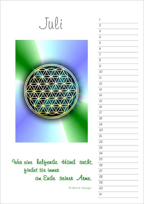 Blume des Lebens Energiebilder-Geburtstags-Kalender, immerwährend | DIN A4 | Juli | designed by atalantes spirit®