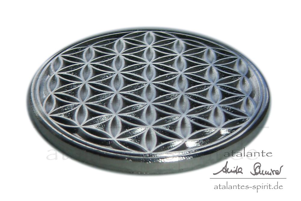 Blume des Lebens Glücksmünze | Farbe silber | seitliche Ansicht | designed by atalantes spirit®