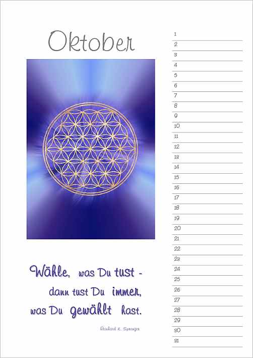 Blume des Lebens Energiebilder-Geburtstags-Kalender, immerwährend | DIN A4 | Oktober | designed by atalantes spirit®
