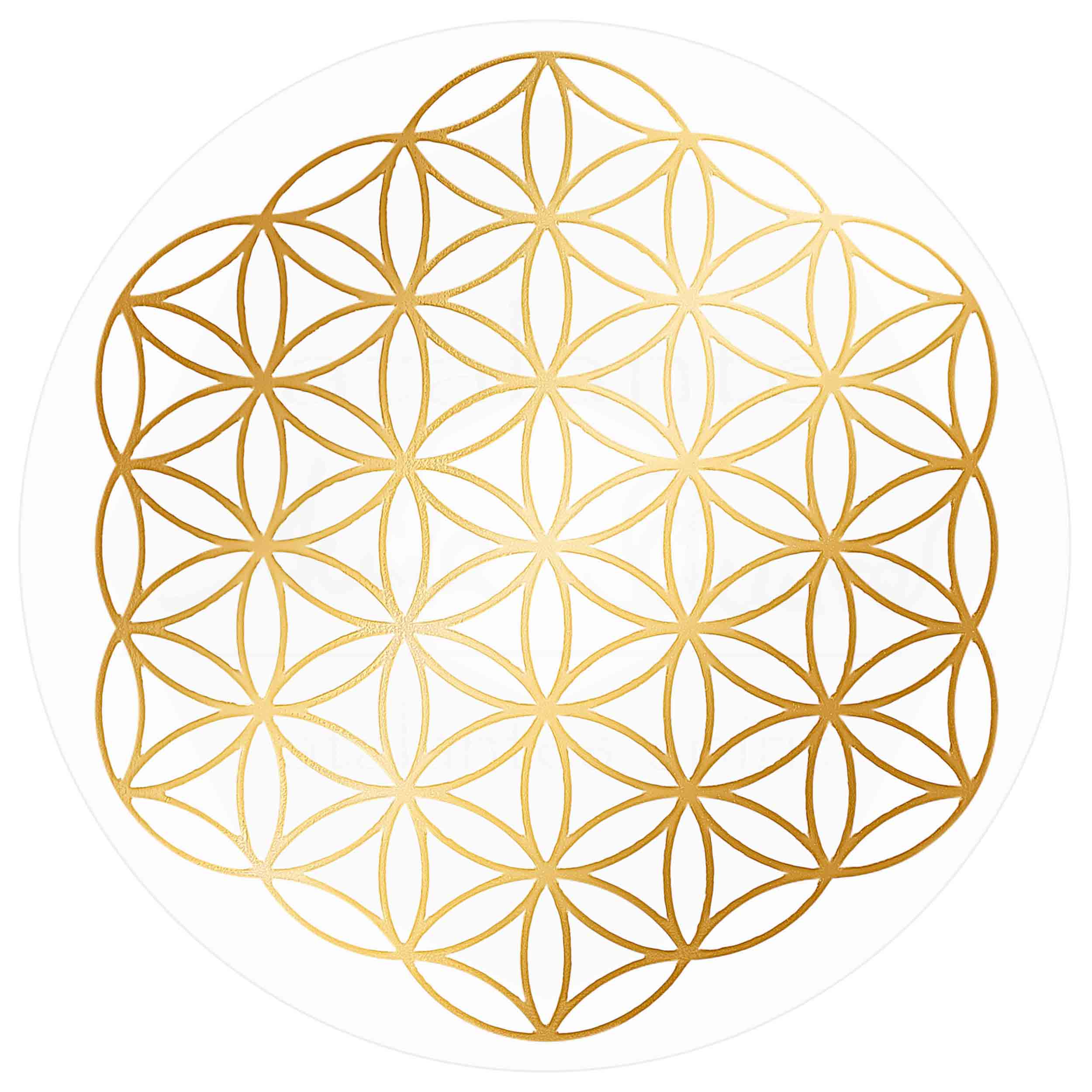Blume des Lebens Aufkleber - ohne Außenkreise - Prägung mit glänzendem Gold auf Transparentfolie - abriebfest | Farbe gold | Größe 3 cm | designed by atalantes spirit®