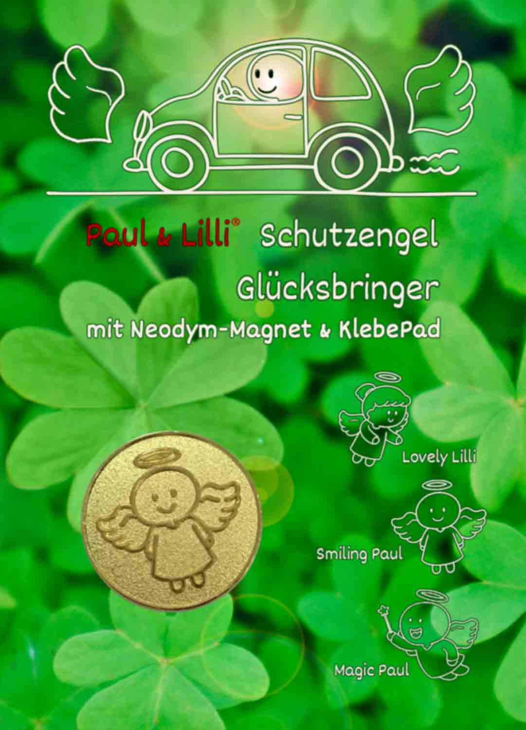 Schutzengel für's Auto Smiling Paul Farbe gold mit Magnet - 2,3 cm