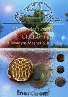 Blume des Lebens Auto-Magnet als Glücksbringer auf Flyer | Farbe gold | designed by atalantes spirit®